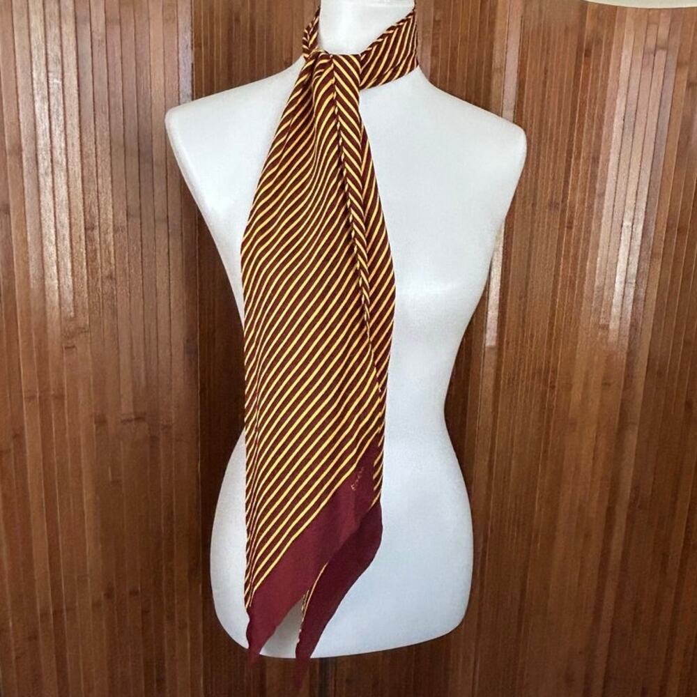 Vintage Late 1970s Echo Burgundy and Gold Diagonal Stripe Silk Scarf